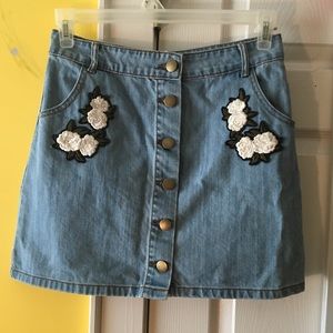 Denim Skirt w/ embroidered patches